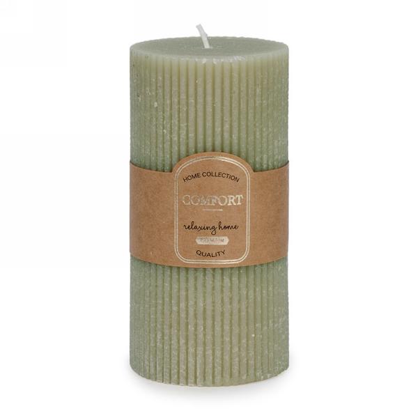 GREEN RIDGED PILLAR CANDLE 5.5" UNSCENTED