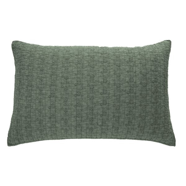 ESTELLE EMBROIDERED GREEN KING PILLOW SHAM