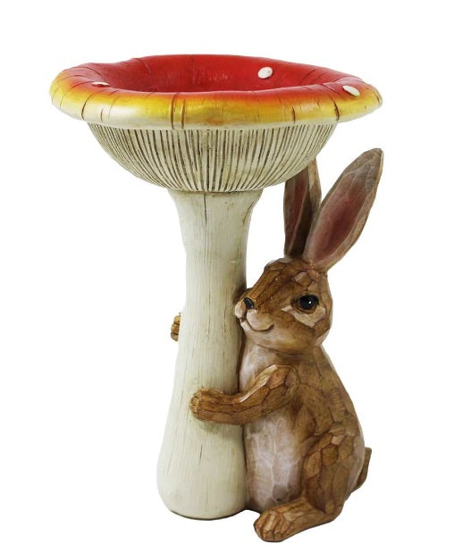 RABBIT MUSHROOM BIRD BATH