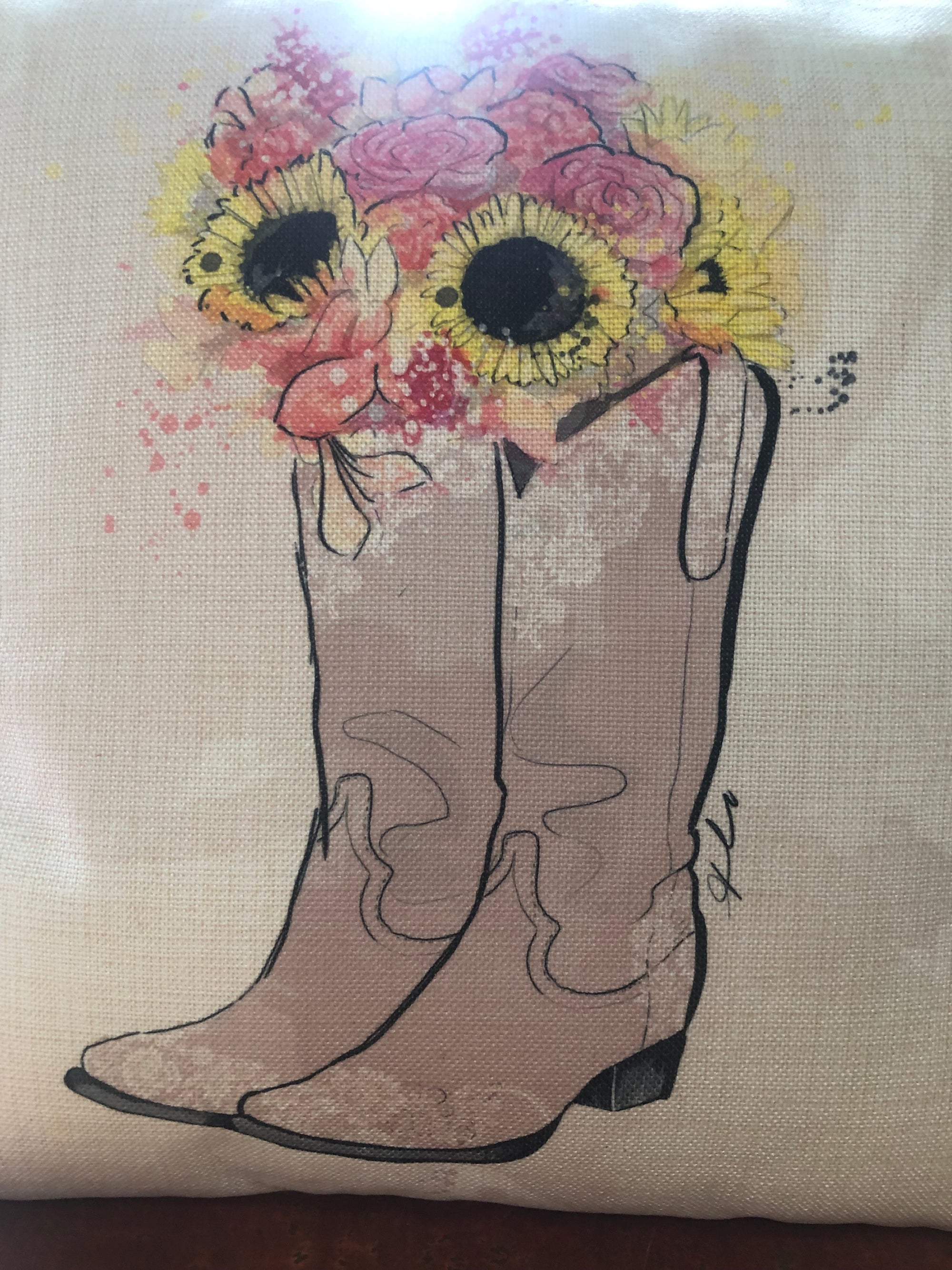 COWGIRL BOOTS WITH FLOWERS (18X18)