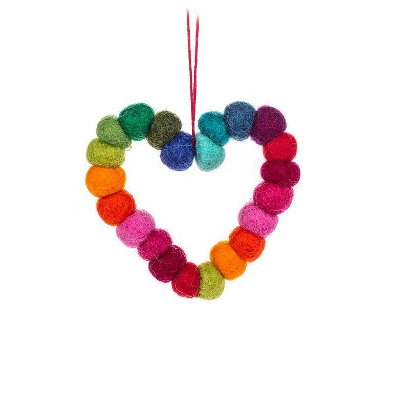 POMPOM HEART ORNAMENT 3"H