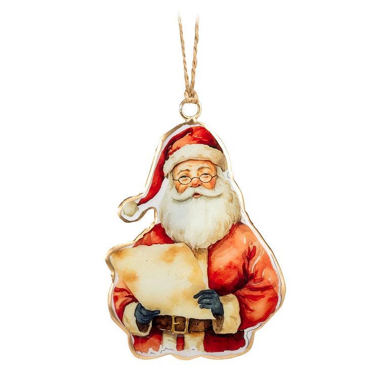 SANTA WITH LIST ORNAMENT 4"H