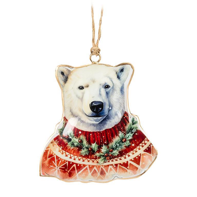 POLAR BEAR IN SWEATER ORNAMENT 4"H