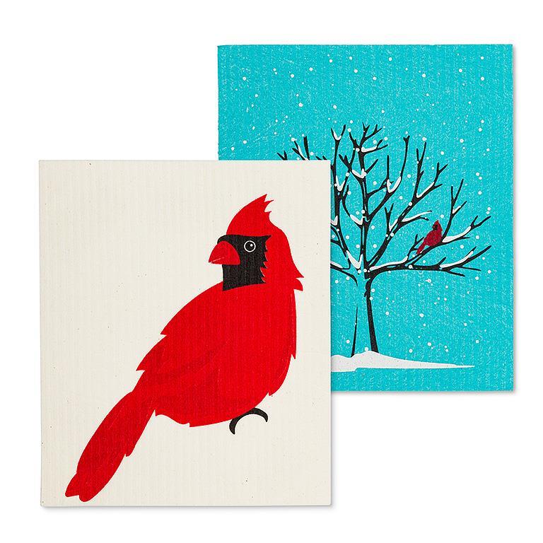 CARDINAL & TREE DISHCLOTHS.  SET OF 2