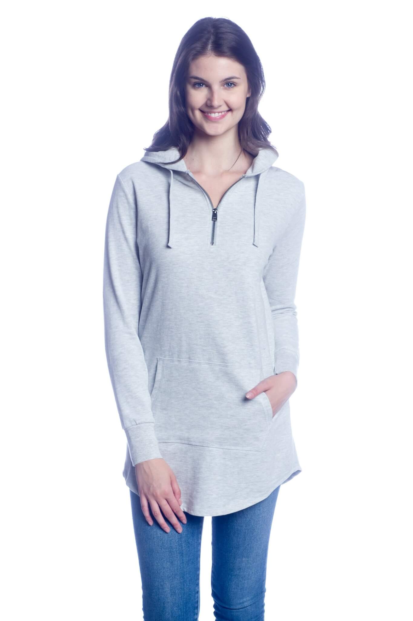 WOMEN'S LONG SLEEVE HOODED SWEATERSHIRT - SPORT GREY