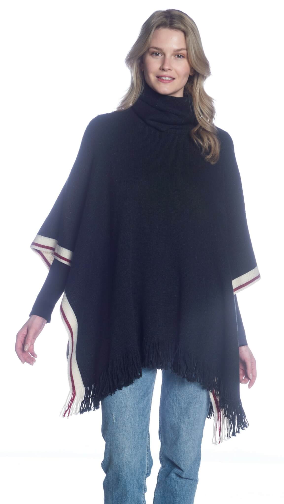 WOMEN'S PONCHO CAPE - BLACK MELANGE