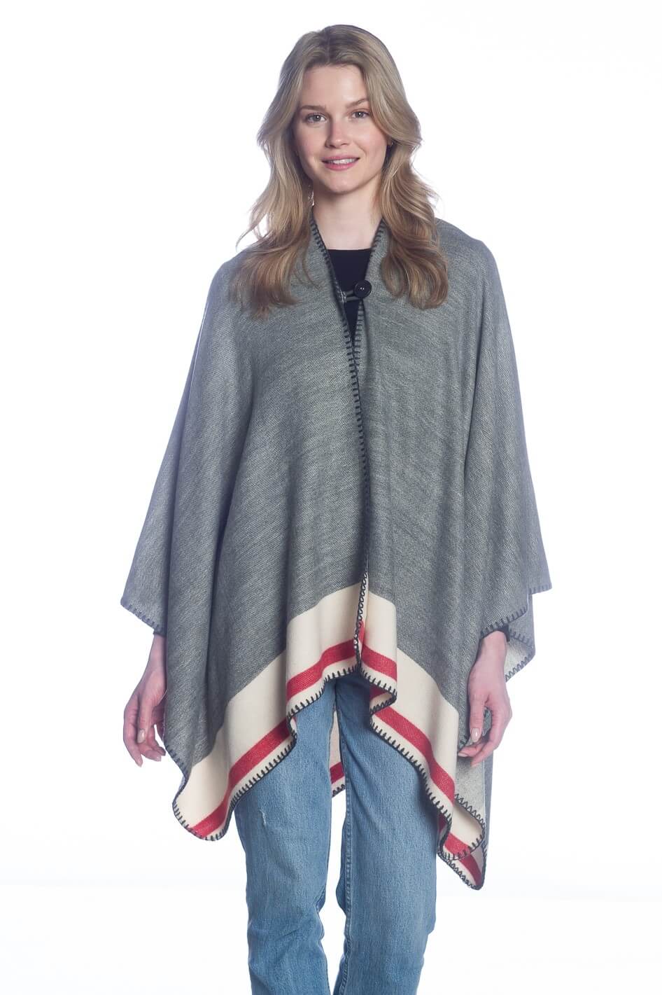 WOMEN'S CAPE WITH CONTRASTING HEM - SALT & PEPPER