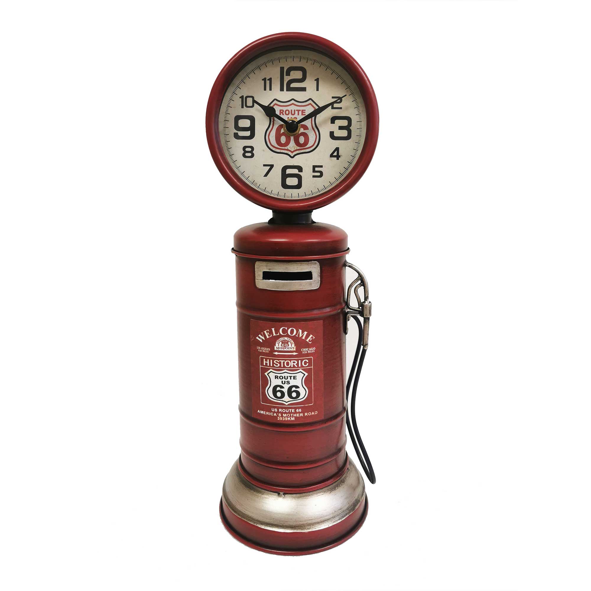 GAS PUMP ROUTE 66 PIGGY BANK TABLE CLOCK