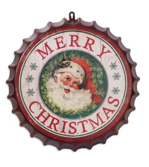 METAL HOLIDAY "MERRY CHRISTMAS" BOTTLE CAP WALL DECOR