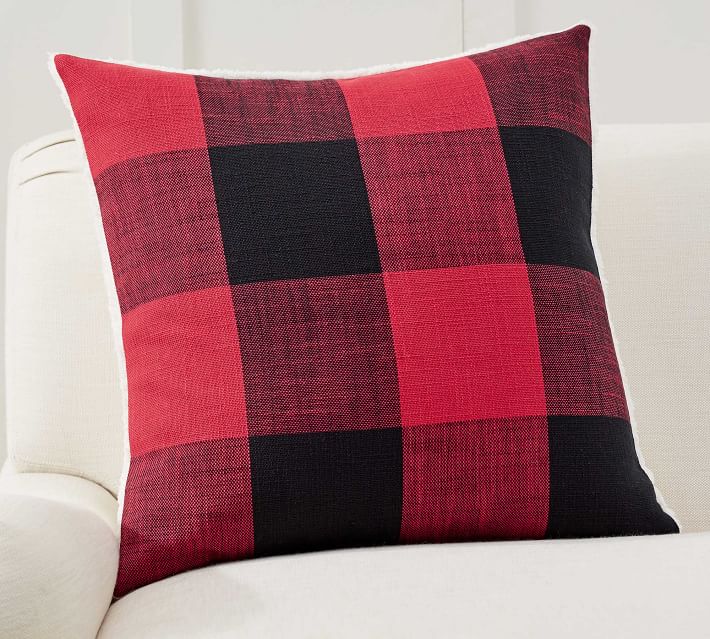 SAFDIE RED BLACK CHECK PILLOW WITH SHERPA REVERSE Lockside Lockside Trading Company